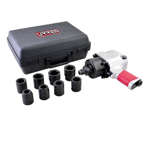 Twin hammer 3/4" drive air impact wrench and socket set